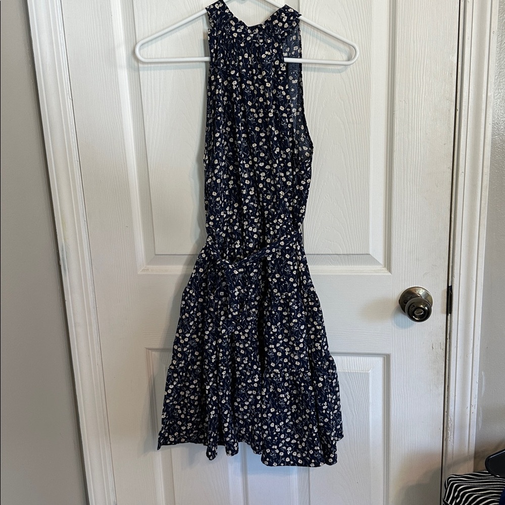Navy Floral Sleeveless Dress